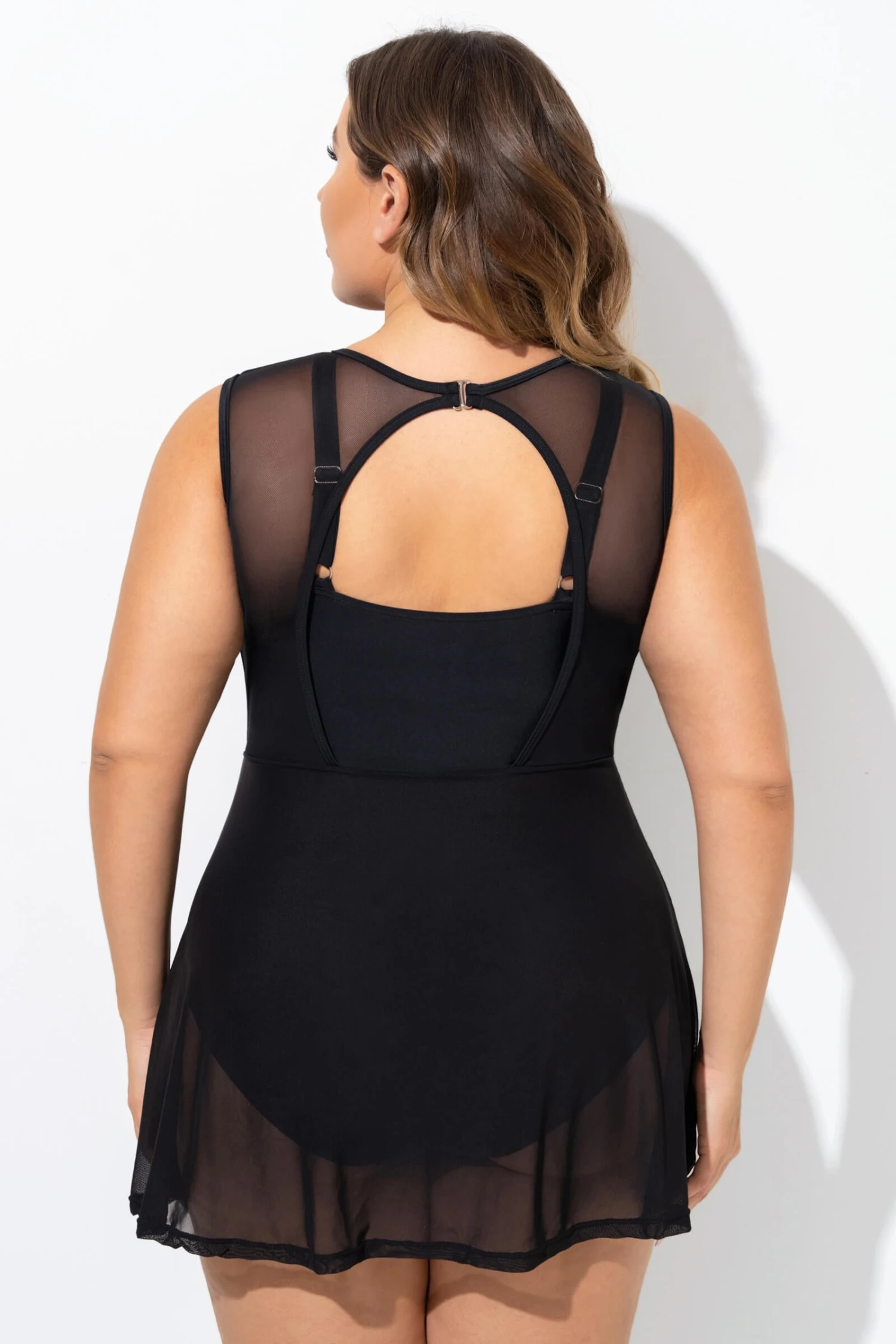 Black Mesh Underwire Hook & Eye Closure Swimdress 4 Black Mesh Underwire Hook & Eye Closure Swimdress - Image 2