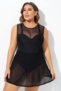 Black Mesh Underwire Hook & Eye Closure Swimdress 10 Black Mesh Underwire Hook & Eye Closure Swimdress -Luna Marina Store b desd093001 3