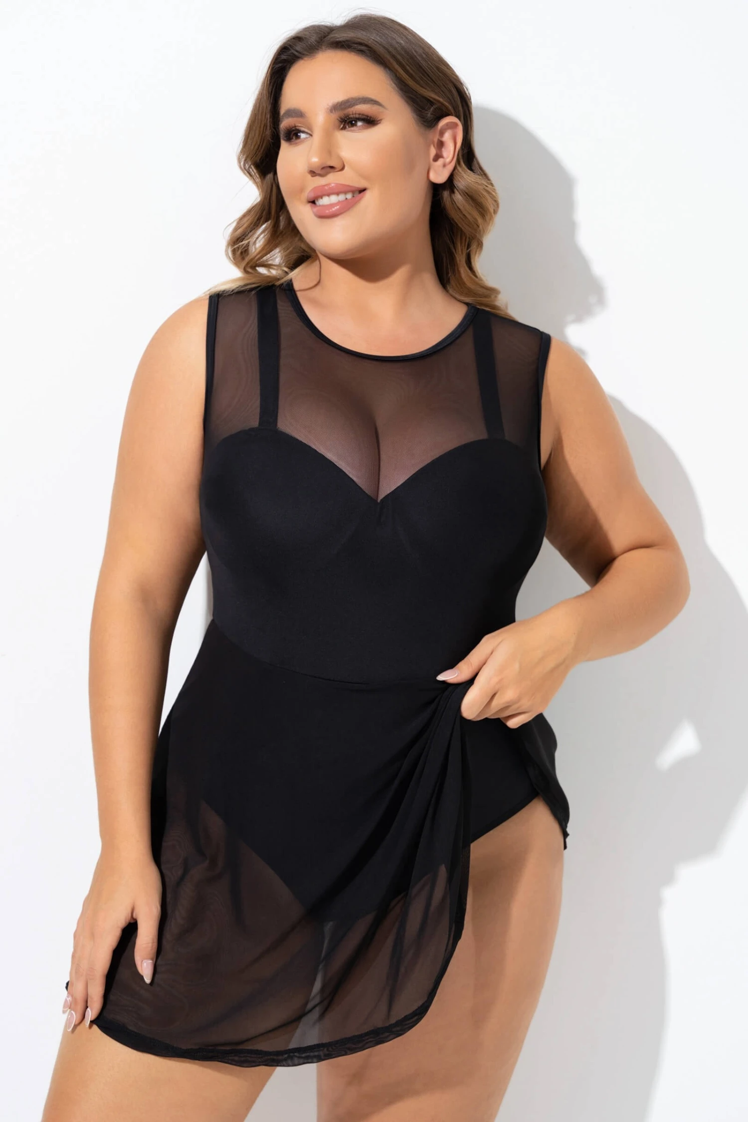 Black Mesh Underwire Hook & Eye Closure Swimdress 7 Black Mesh Underwire Hook & Eye Closure Swimdress - Image 5