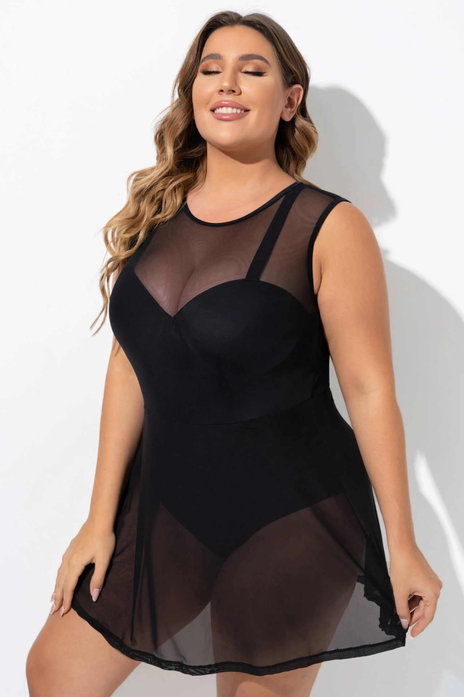 Black Mesh Underwire Hook & Eye Closure Swimdress 6 Black Mesh Underwire Hook & Eye Closure Swimdress - Image 4
