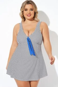 Dots Tie-Front Wide Shoulder Straps Swimdress