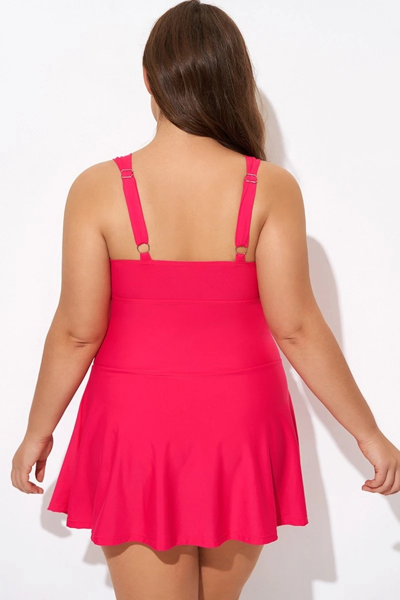 Red V-neck Twist Front Shirred Underwire Swimdress 4 Red V-neck Twist Front Shirred Underwire Swimdress - Image 2