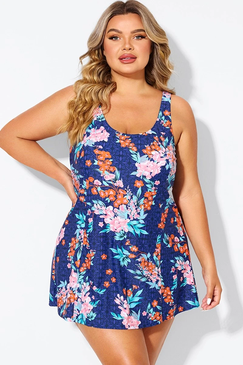 Blossoms Scoop Neckline Wide Shoulder Straps Swimdress 3 Blossoms Scoop Neckline Wide Shoulder Straps Swimdress