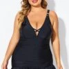 Black V-neck Tummy Control Ruched Swimdress 2 Black V-neck Tummy Control Ruched Swimdress -Luna Marina Store b desd117001 1