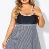 Black & White Criss Cross Striped Double Strap Swimdress -Luna Marina Store b desd119001 1