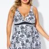 Black Floral Print Cut Out Plus Size Swimdress 1 Black Floral Print Cut Out Plus Size Swimdress -Luna Marina Store b desd121001 1
