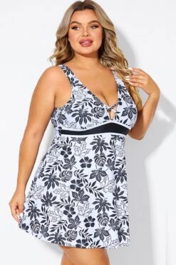 Black Floral Print Cut Out Plus Size Swimdress 13 Black Floral Print Cut Out Plus Size Swimdress -Luna Marina Store b desd121001 6