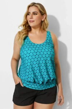 Green Scoopneck Polka Dots Women Tankini Top 9 Green Scoopneck Polka Dots Women Tankini Top -Luna Marina Store b detan003001t 1