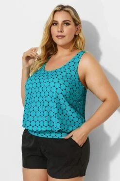 Green Scoopneck Polka Dots Women Tankini Top 8 Green Scoopneck Polka Dots Women Tankini Top -Luna Marina Store b detan003001t 2