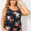Floral Printed Scoopneck Women Classy Tankini Top 2 Floral Printed Scoopneck Women Classy Tankini Top -Luna Marina Store b detan003004 1