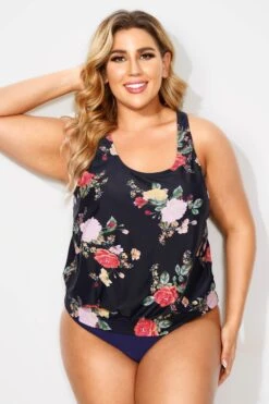 Floral Printed Scoopneck Women Classy Tankini Top -Luna Marina Store b detan003004 4
