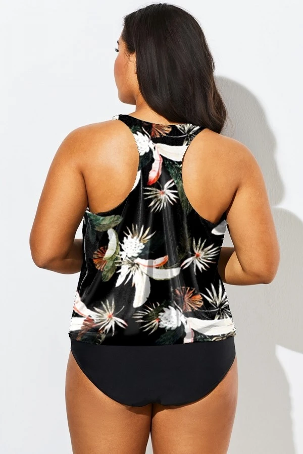 Flower Printed Round Neck Women Tankini Top 4 Flower Printed Round Neck Women Tankini Top - Image 2