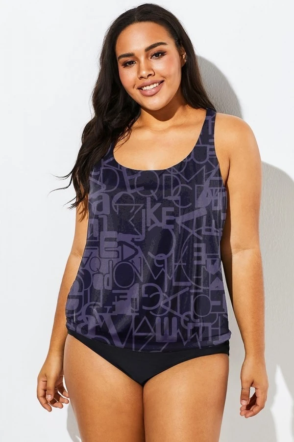 Black Racerback Beach Oversize Women Tankini Top 3 Black Racerback Beach Oversize Women Tankini Top