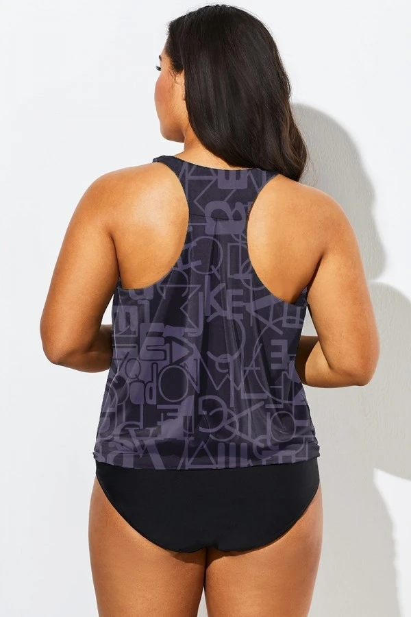 Black Racerback Beach Oversize Women Tankini Top 4 Black Racerback Beach Oversize Women Tankini Top - Image 2