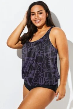 Black Racerback Beach Oversize Women Tankini Top 10 Black Racerback Beach Oversize Women Tankini Top -Luna Marina Store b detan003006 33