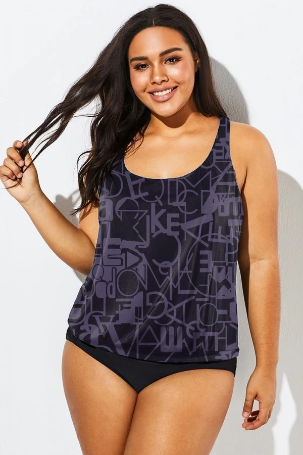 Black Racerback Beach Oversize Women Tankini Top 6 Black Racerback Beach Oversize Women Tankini Top - Image 4