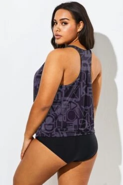 Black Racerback Beach Oversize Women Tankini Top 13 Black Racerback Beach Oversize Women Tankini Top -Luna Marina Store b detan003006 55