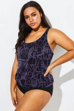 Black Racerback Beach Oversize Women Tankini Top 12 Black Racerback Beach Oversize Women Tankini Top -Luna Marina Store b detan003006 66