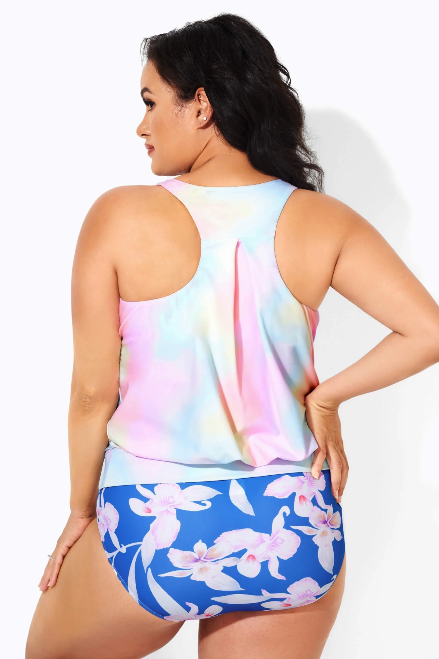 Rainbow Stylish Scoopneck Blouson Tankini Top 5 Rainbow Stylish Scoopneck Blouson Tankini Top - Image 3