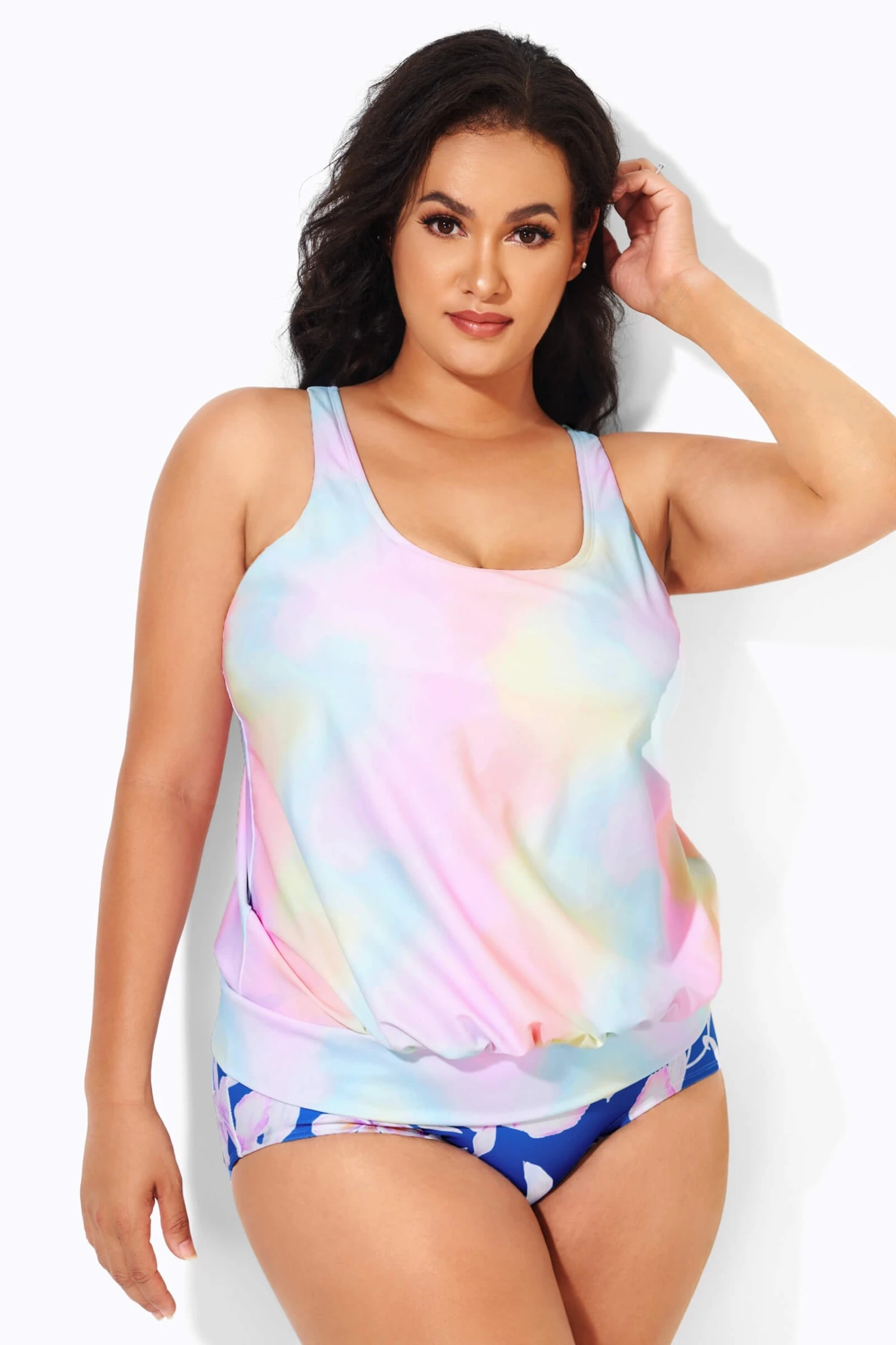 Rainbow Stylish Scoopneck Blouson Tankini Top 4 Rainbow Stylish Scoopneck Blouson Tankini Top - Image 2
