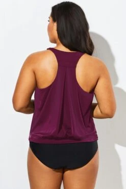 Wine Racerback Classic Blouson Tankini Top -Luna Marina Store b detan003008 22