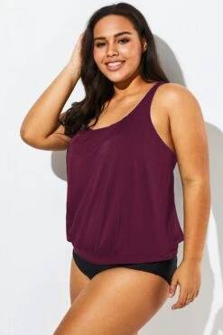 Wine Racerback Classic Blouson Tankini Top -Luna Marina Store b detan003008 33