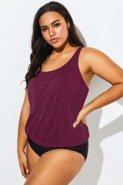 Wine Racerback Classic Blouson Tankini Top -Luna Marina Store b detan003008 66