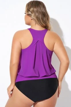 Purple Scoopneck Control Blouson Women Tankini Top -Luna Marina Store b detan003010 2