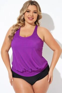 Purple Scoopneck Control Blouson Women Tankini Top -Luna Marina Store b detan003010 4