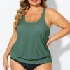 Army Green Racerback Tummy Control Blouson Tankini Top 1 Army Green Racerback Tummy Control Blouson Tankini Top -Luna Marina Store b detan003011 1