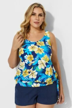 Elegant Floral Printed Side Tie Tankini Top 9 Elegant Floral Printed Side Tie Tankini Top -Luna Marina Store b detan009002t 4