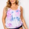 Tie Dye Square Collar Side Tie Hemline Tankini Top 2 Tie Dye Square Collar Side Tie Hemline Tankini Top -Luna Marina Store b detan009003 1