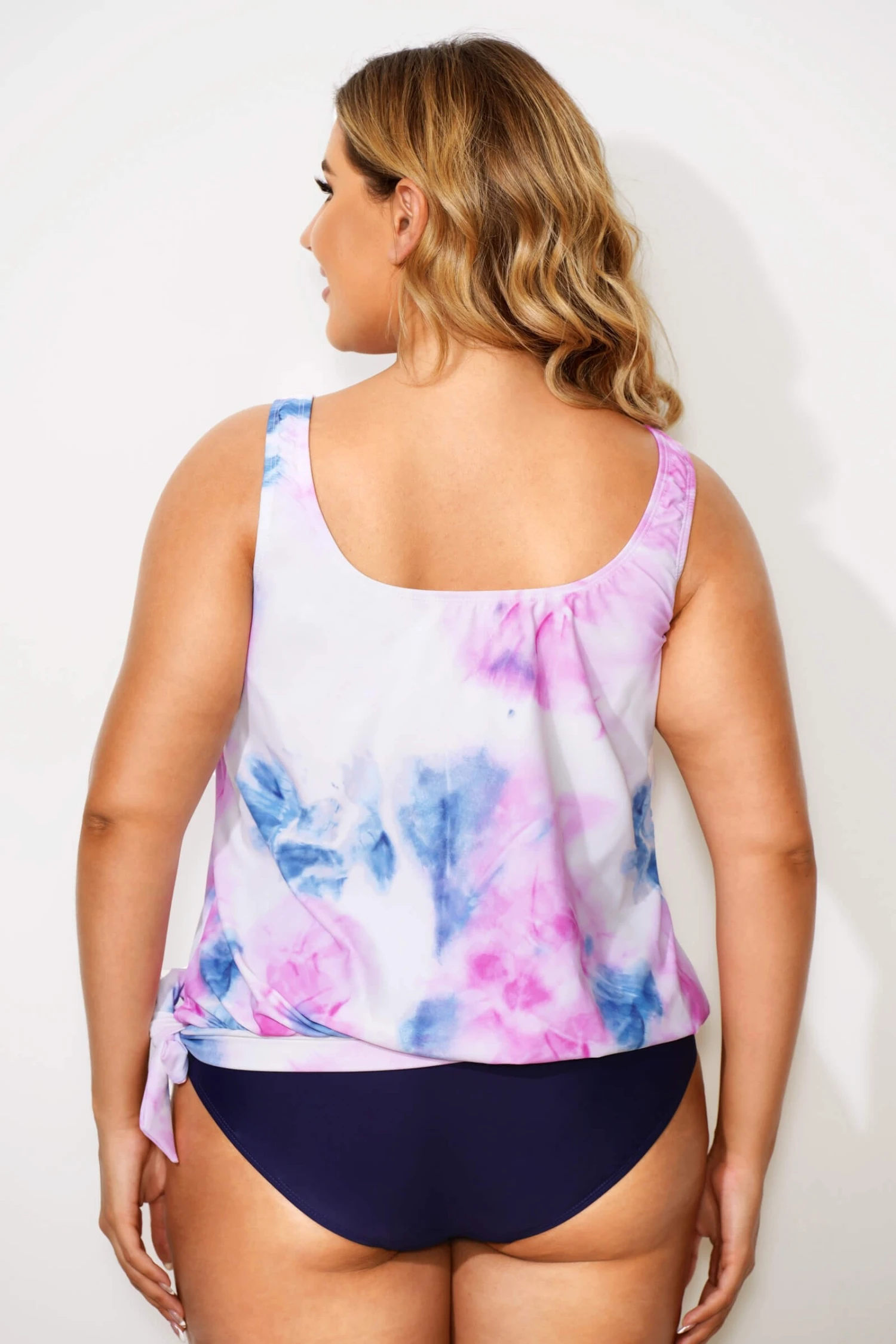Tie Dye Square Collar Side Tie Hemline Tankini Top 4 Tie Dye Square Collar Side Tie Hemline Tankini Top - Image 2