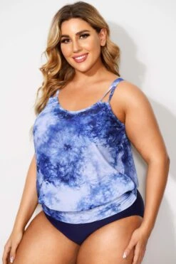 Tie Dye Printed Loop Strap Blouson Tankini Top -Luna Marina Store b detan010002 3