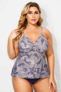 Camo Sweetheart Neckline Tummy Control Vintage Tankini Top
