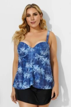 Palm Leaves Printed Sweetheart Neckline Underwire Tankini Set -Luna Marina Store b detan031002 4