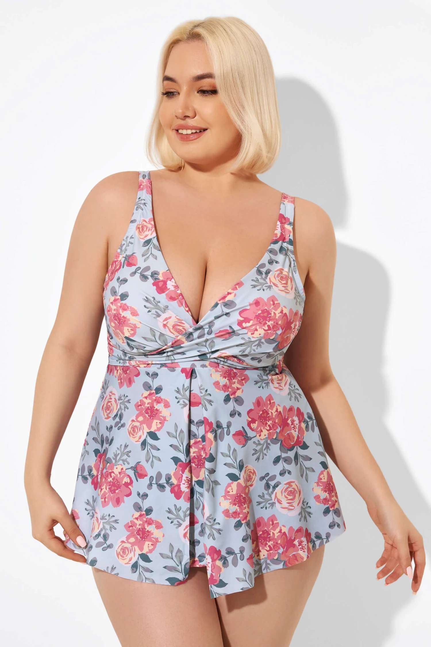 Flower Print V-Neck Underwire Elegant Tankini Top 3 Flower Print V-Neck Underwire Elegant Tankini Top
