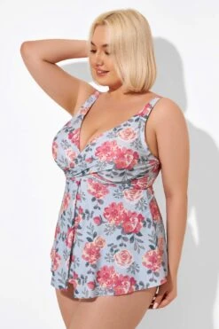 Flower Print V-Neck Underwire Elegant Tankini Top 9 Flower Print V-Neck Underwire Elegant Tankini Top -Luna Marina Store b detan049003 4