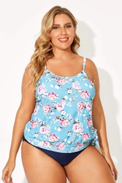Floral Printed Self-tie Halter Straps Tankini Top -Luna Marina Store b detan053002 4