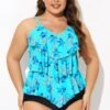 Flower Printed V-neck Ruffle Women Tankini Top -Luna Marina Store b detan076007 1 2