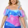 Square Collar Tie Dye Underwire Adjustable Straps Tankini Top -Luna Marina Store b detan086002 1
