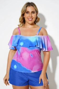 Square Collar Tie Dye Underwire Adjustable Straps Tankini Top -Luna Marina Store b detan086002 4