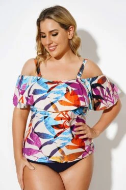 Colourful Leaves Printed Underwire Tankini Top -Luna Marina Store b detan086003 4