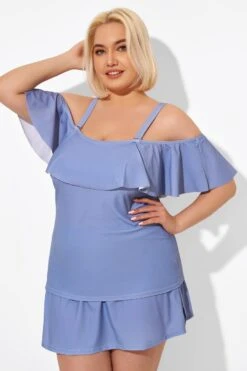 Blue Off The Shoulder Tankini Top 12 Blue Off The Shoulder Tankini Top -Luna Marina Store b detan086005 4