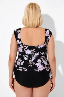 Floral Printed Adjustable Tankini Top With Sleeves -Luna Marina Store b detan092001 2