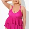 Pink V-neck Tankini Top With Ruffled Hem -Luna Marina Store b detan122001 1