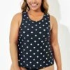 Black Fashionable Polka Dot Coverage Tankini Top -Luna Marina Store b detan125001 1