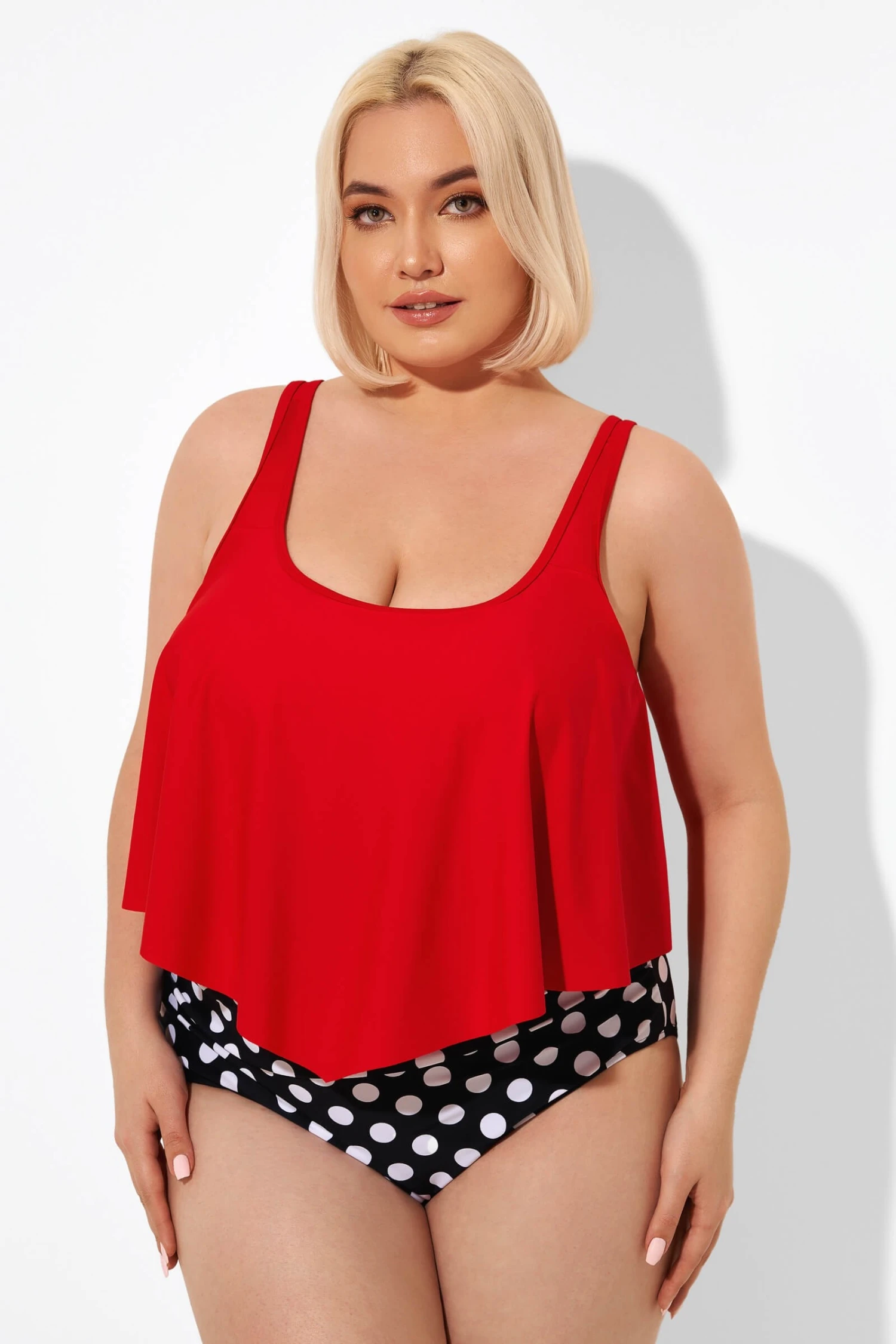 Red Ruched Flounce U-neck Blouson Tankini Top 6 Red Ruched Flounce U-neck Blouson Tankini Top - Image 4