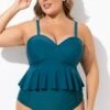 Green Ruched Hem Sweetheart Neckline Underwire Tankini Top 2 Green Ruched Hem Sweetheart Neckline Underwire Tankini Top -Luna Marina Store b detan131001 1