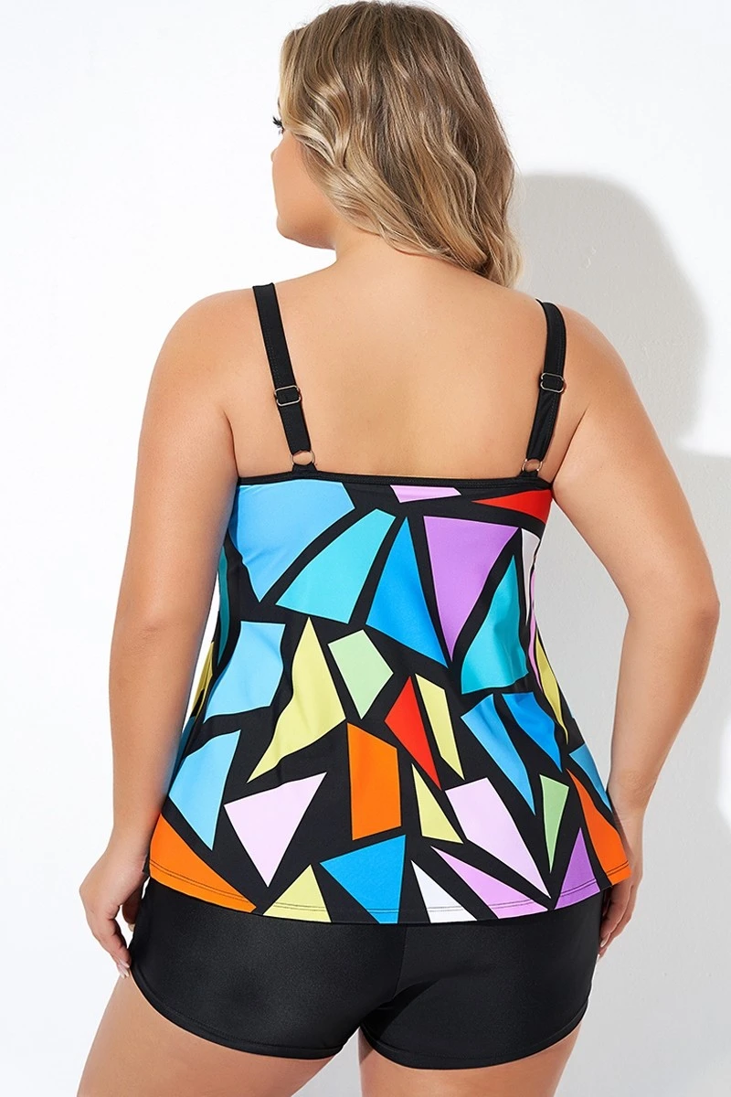 Colorful Adjustable Strap Geometric Print Tankini Top 4 Colorful Adjustable Strap Geometric Print Tankini Top - Image 2